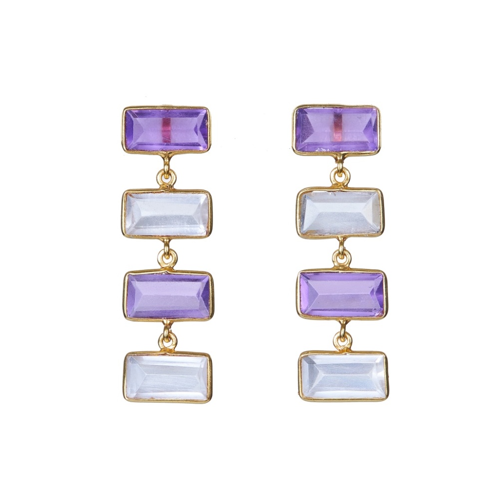 🌟18K Gold Vermeil Amethyst Quartz Earrings